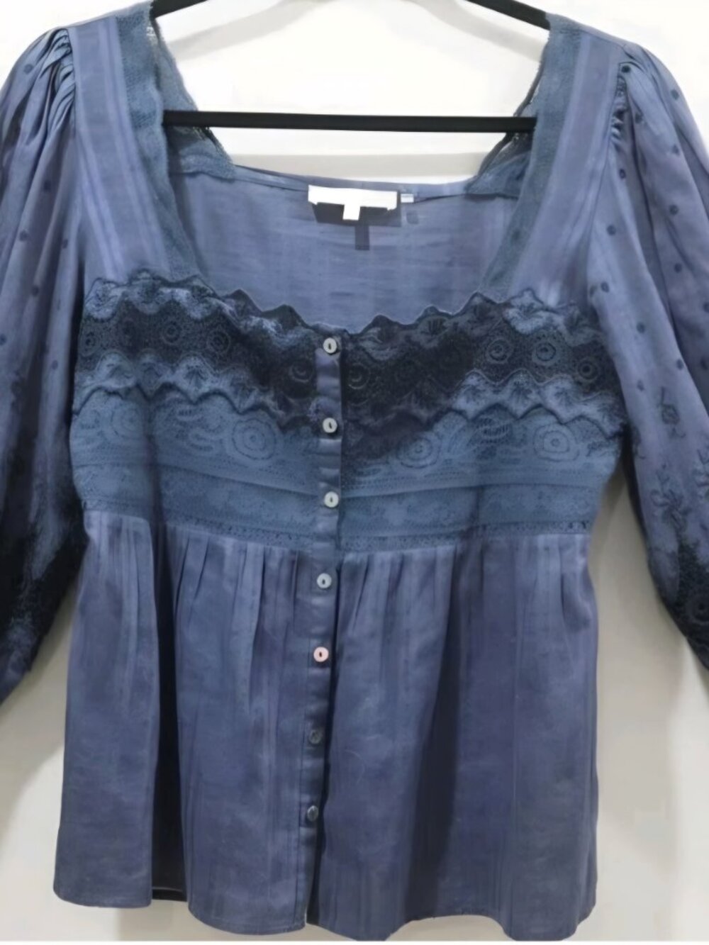 LoveShackFancy Embroidered Cotton Blouse – Blue (Size M) - Picture 2 of 9